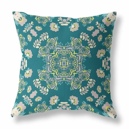 HOMEROOTS 18 in. Wreath Indoor & Outdoor Zippered Throw Pillow Green Teal & Yellow 411286